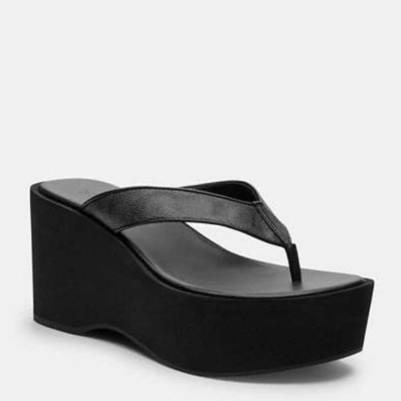 New Coach Black Thong Wedge Sandal In Signature Canvas - Picture 1 of 6
